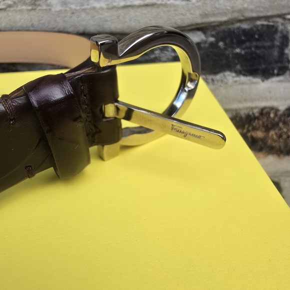 Salvatore Ferragamo Brown Leather Belt with Silver Buckle